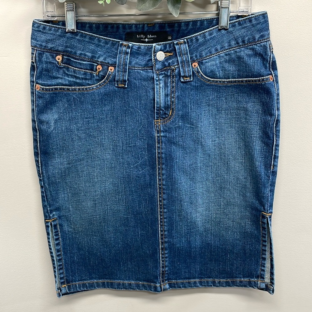 Billy Blues Vintage Denim Jean Skirt Side Slit Pencil 8